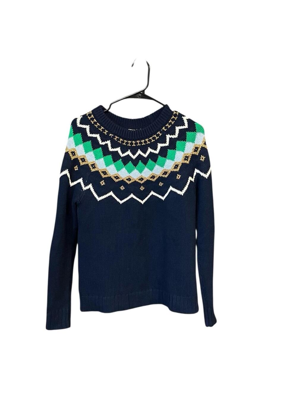 J.Crew Fair Isle Sweater Small Navy Nordic Crewneck Cotton Wool Preppy Cozy